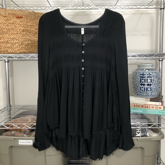 Free People Tops - FREE PEOPLE | oversized raw hem blouse top black